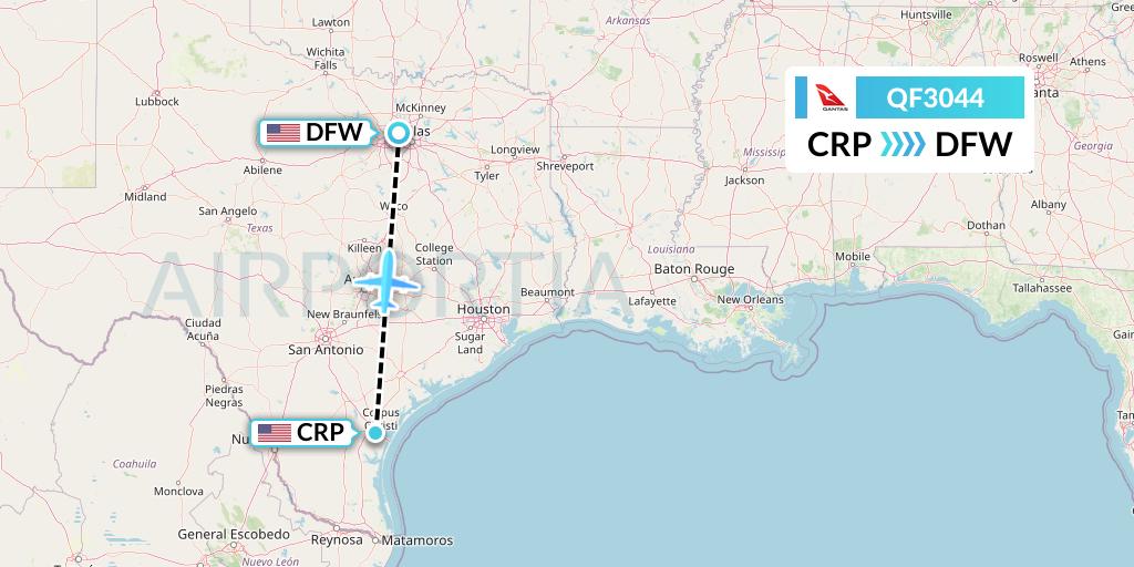 QF3044 Qantas Flight Map: Corpus Christi to Dallas