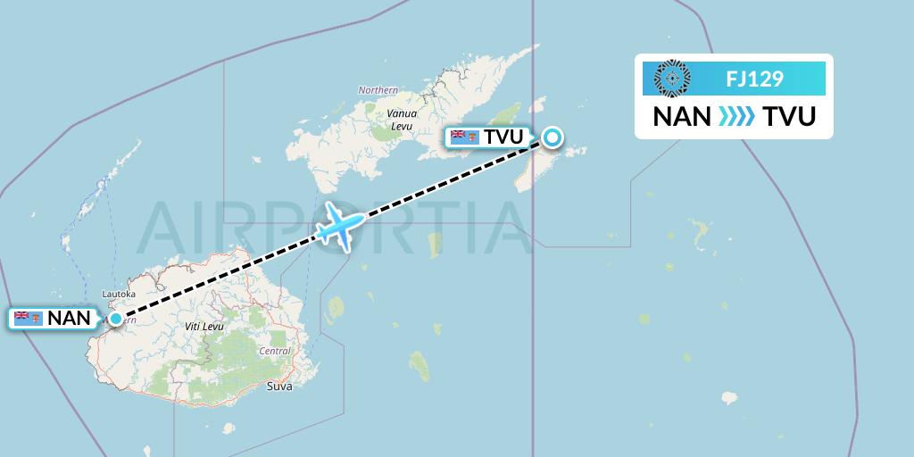 FJ129 Fiji Airways Flight Map: Nadi to Matei