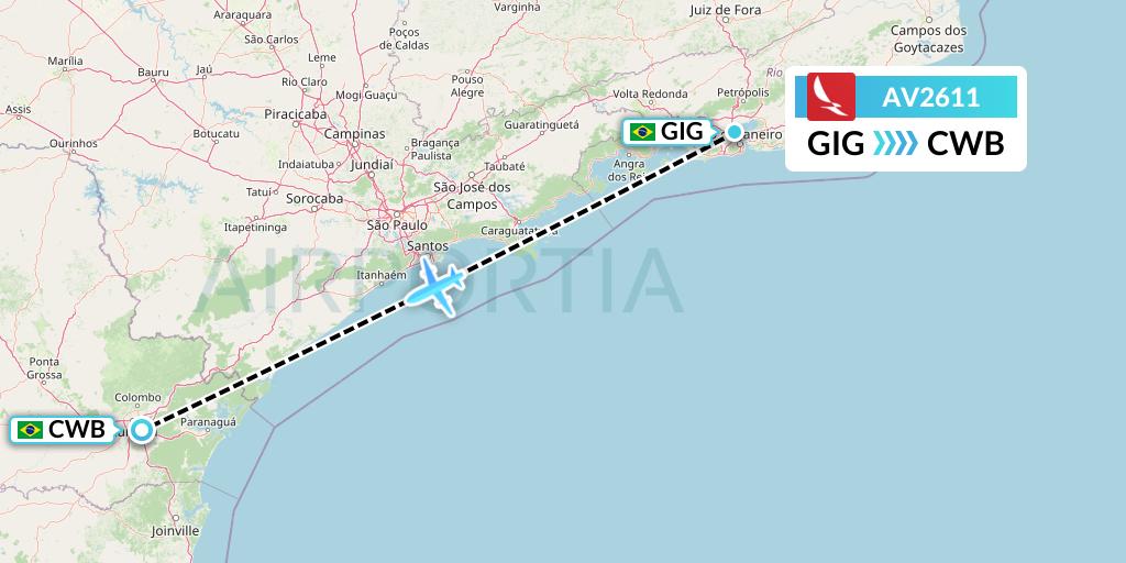 AV2611 Avianca Flight Map: Rio de Janeiro to Curitiba