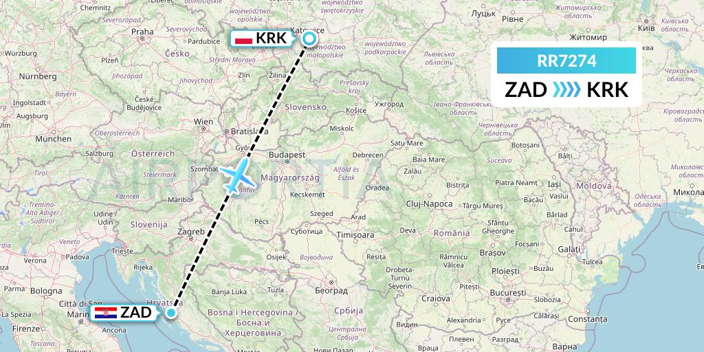 RR7274 Royal Air Force Flight Map: Zadar to Krakow