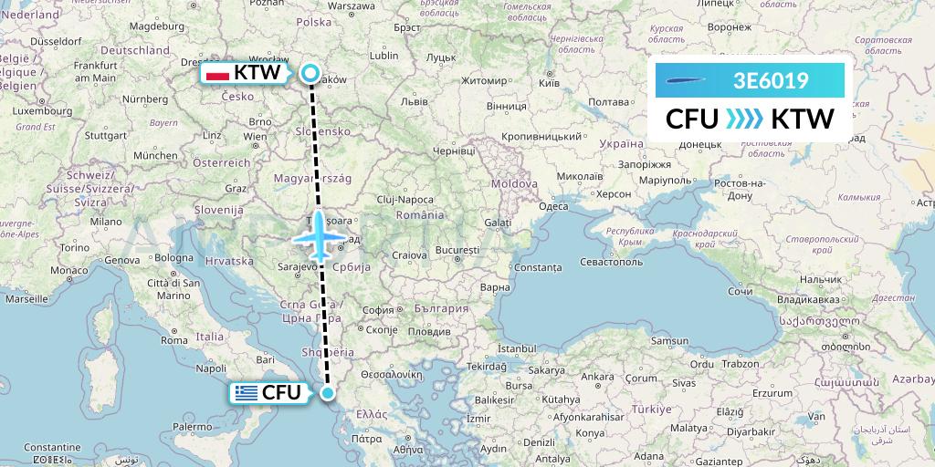 3E6019 Air Choice One Flight Map: Corfu to Katowice