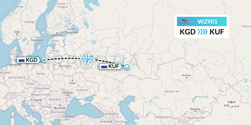 WZ901 Red Wings Flight Map: Kaliningrad to Samara