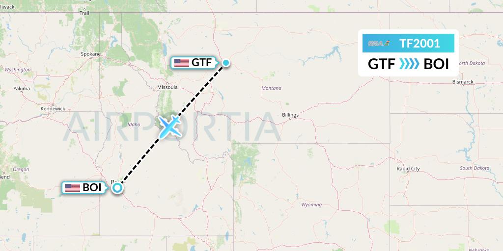 TF2001 Malmo Aviation Flight Map: Great Falls to Boise