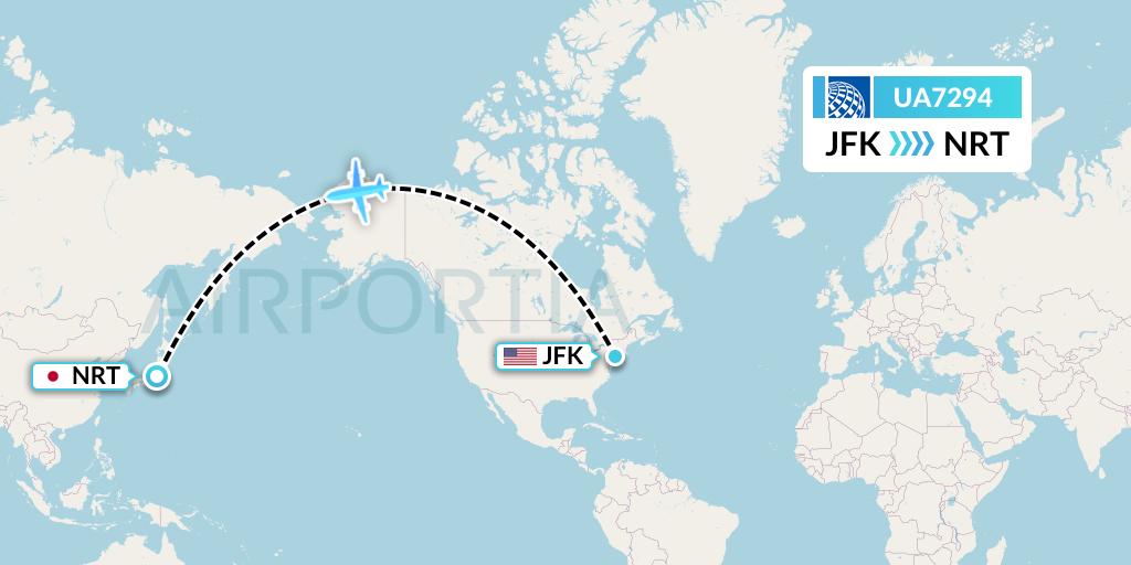 UA7294 United Airlines Flight Map: New York to Tokyo