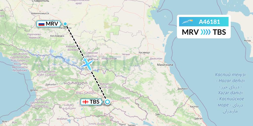 A46181 Azimuth Airlines Flight Map: Mineralnye Vody to Tbilisi