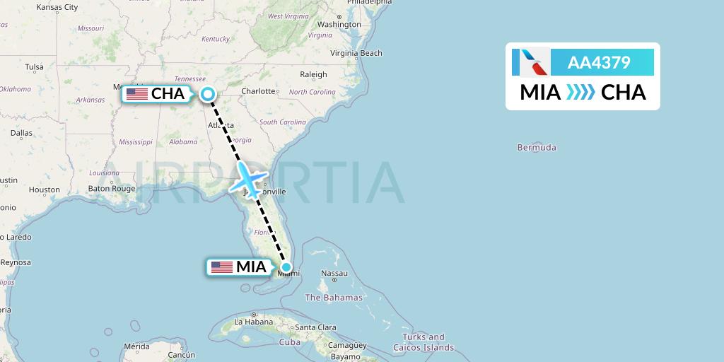 AA4379 American Airlines Flight Map: Miami to Chattanooga