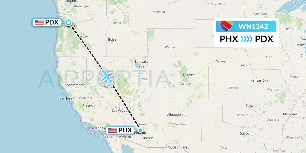 WN1242 Southwest Airlines Flight Map: Phoenix to Portland