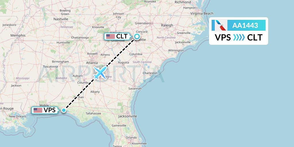 AA1443 American Airlines Flight Map: Valparaiso to Charlotte