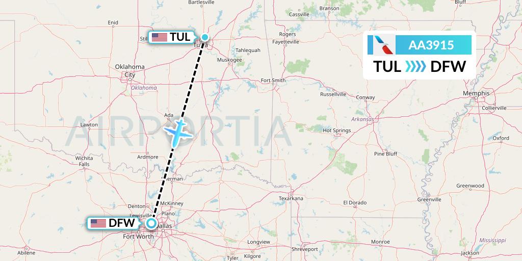 AA3915 American Airlines Flight Map: Tulsa to Dallas