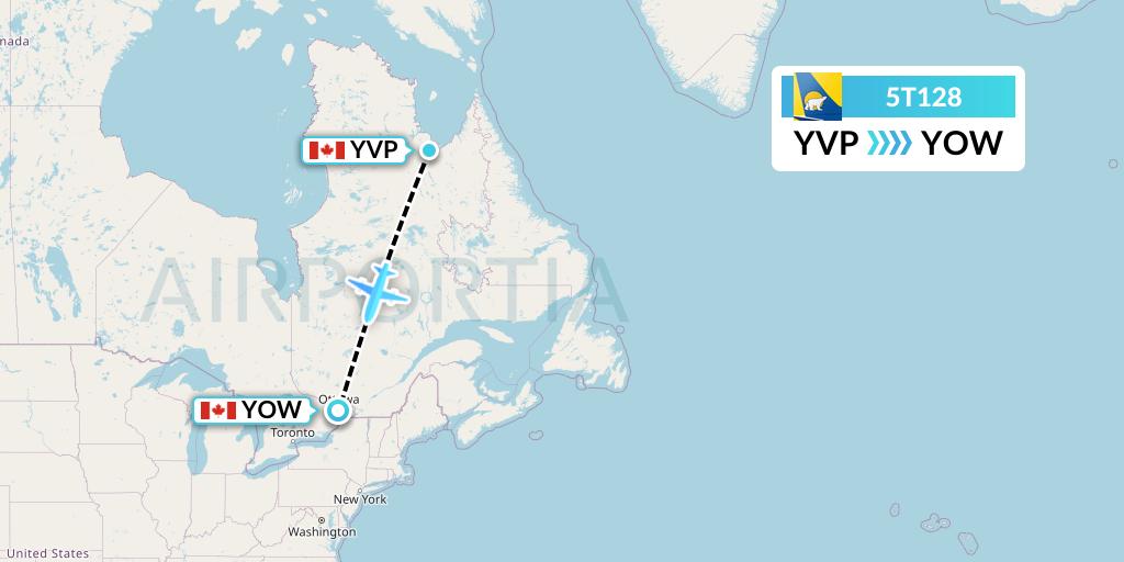 5T128 Canadian North Flight Map: Kuujjuaq to Ottawa