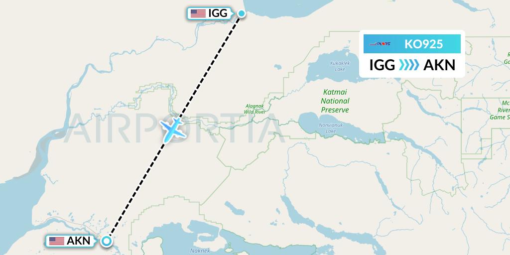 KO925 Komiaviatrans Flight Map: Igiugig to King Salmon