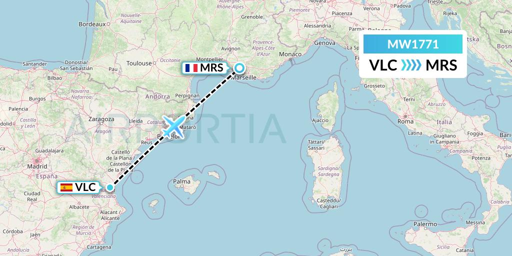 MW1771 Mokulele Flight Service Flight Map: Valencia to Marseille
