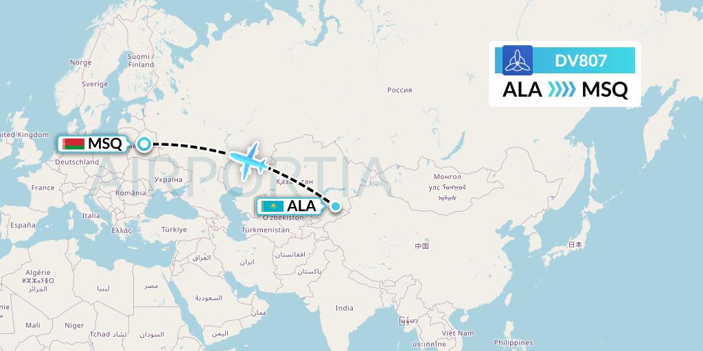 DV807 SCAT Flight Map: Almaty to Minsk