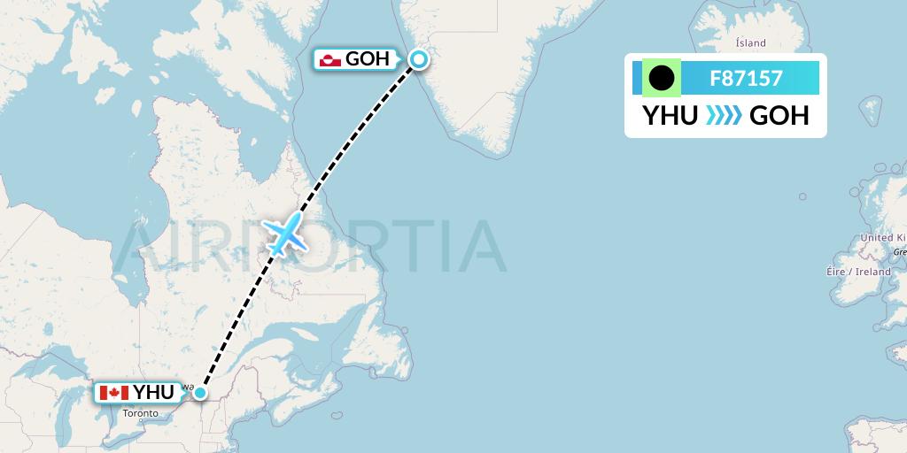 F87157 Flair Airlines Flight Map: Montreal to Nuuk