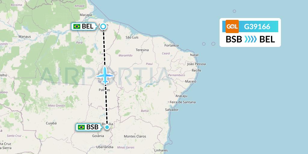 G39166 GOL Transportes Aeros Flight Map: Brasilia to Belem
