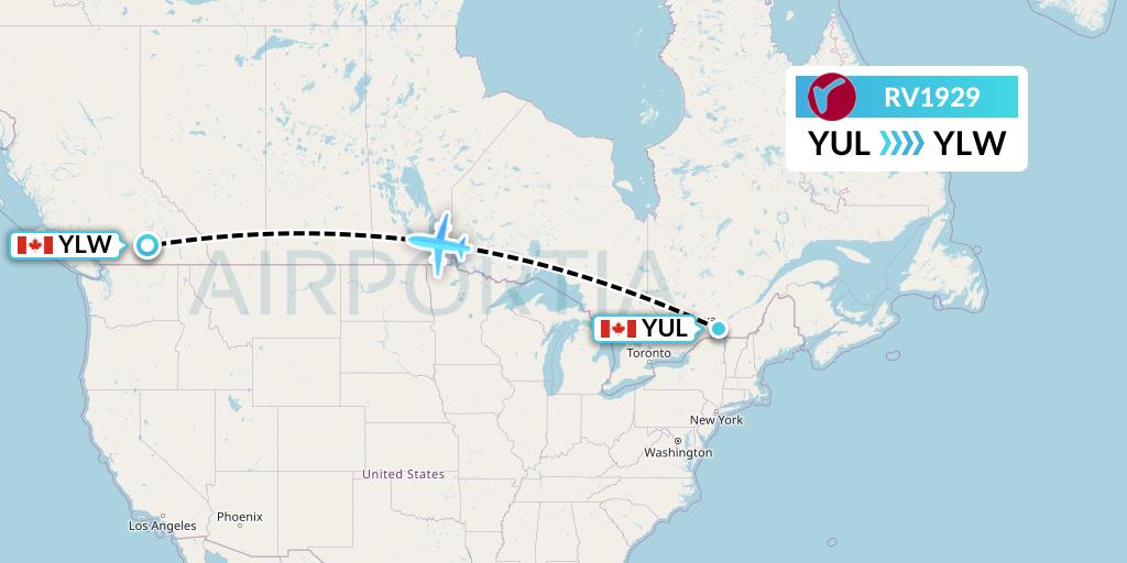 RV1929 Air Canada Rouge Flight Map: Montreal to Kelowna
