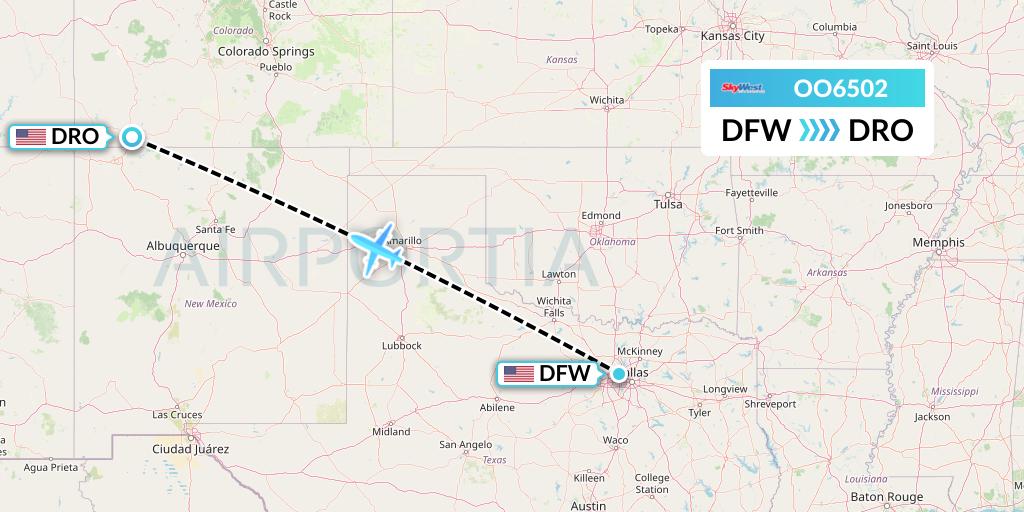 OO6502 SkyWest Airlines Flight Map: Dallas to Durango