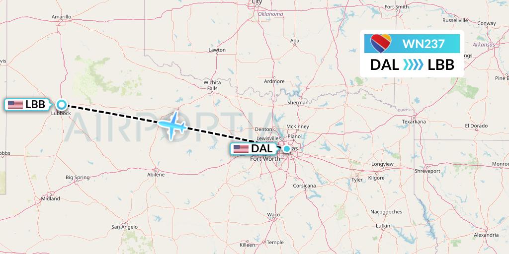 WN237 Southwest Airlines Flight Map: Dallas to Lubbock
