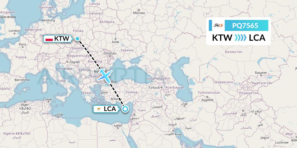 PQ7565 SkyUp Airlines Flight Map: Katowice to Larnaca