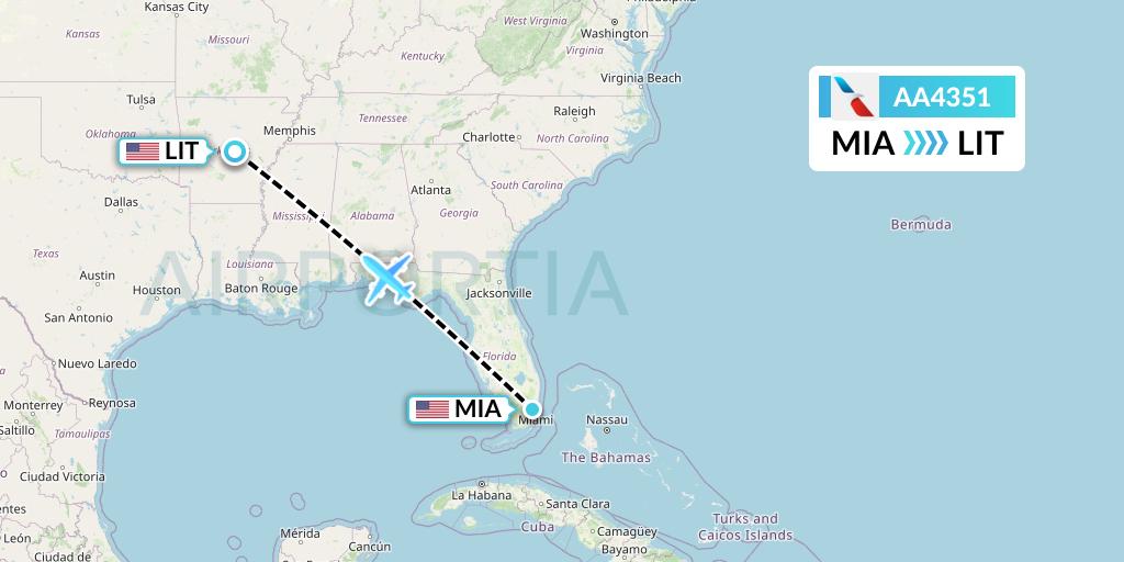 AA4351 American Airlines Flight Map: Miami to Little Rock