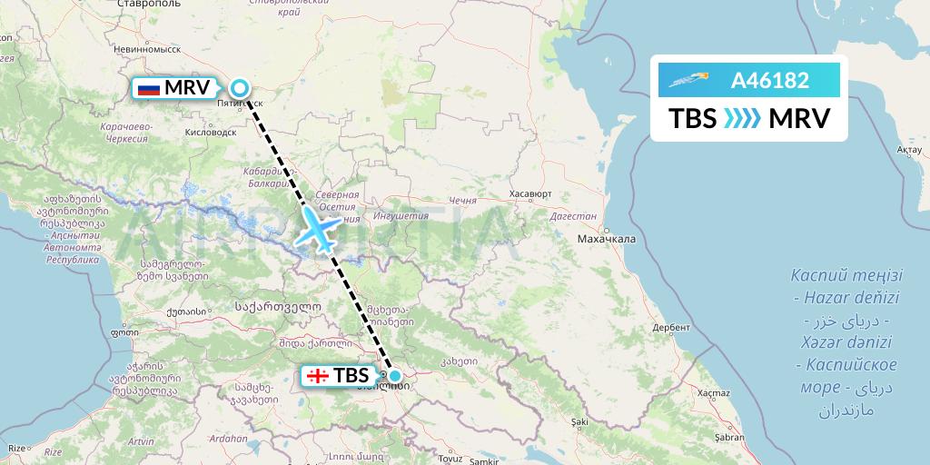A46182 Azimuth Airlines Flight Map: Tbilisi to Mineralnye Vody