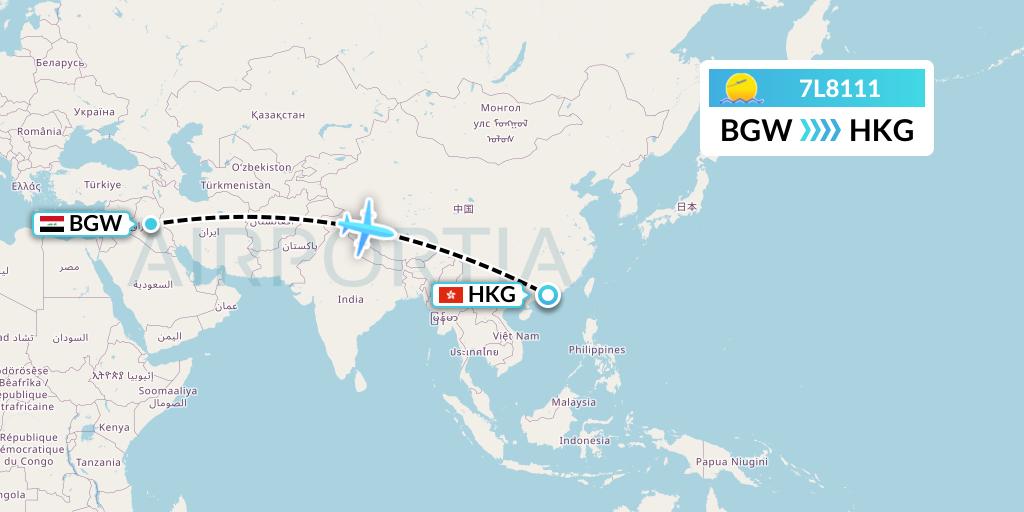 7L8111 Silk Way West Airlines Flight Map: Baghdad to Hong Kong