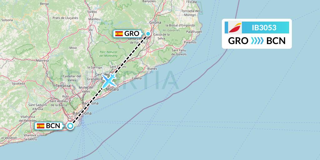 IB3053 Iberia Flight Map: Girona to Barcelona