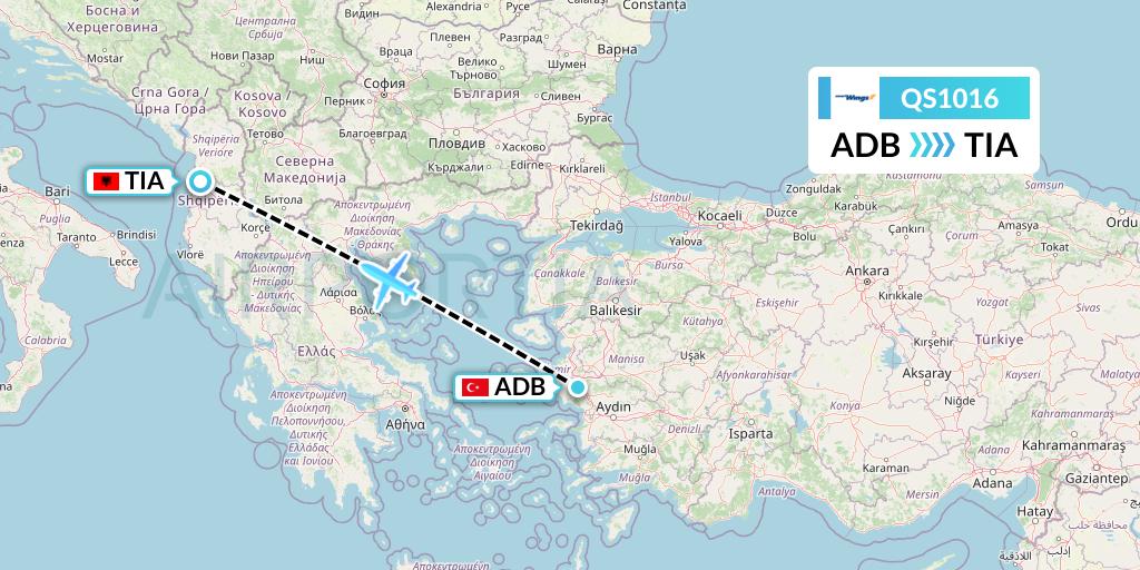 QS1016 Smartwings Flight Map: Izmir to Tirana