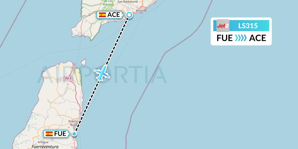 LS315 Jet2 Flight Map: Fuerteventura to Lanzarote