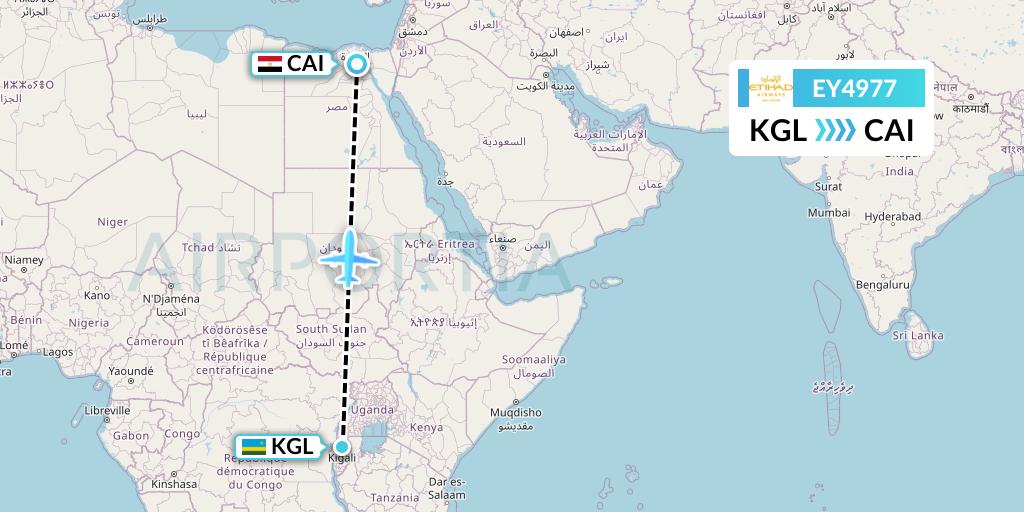 EY4977 Etihad Airways Flight Map: Kigali to Cairo
