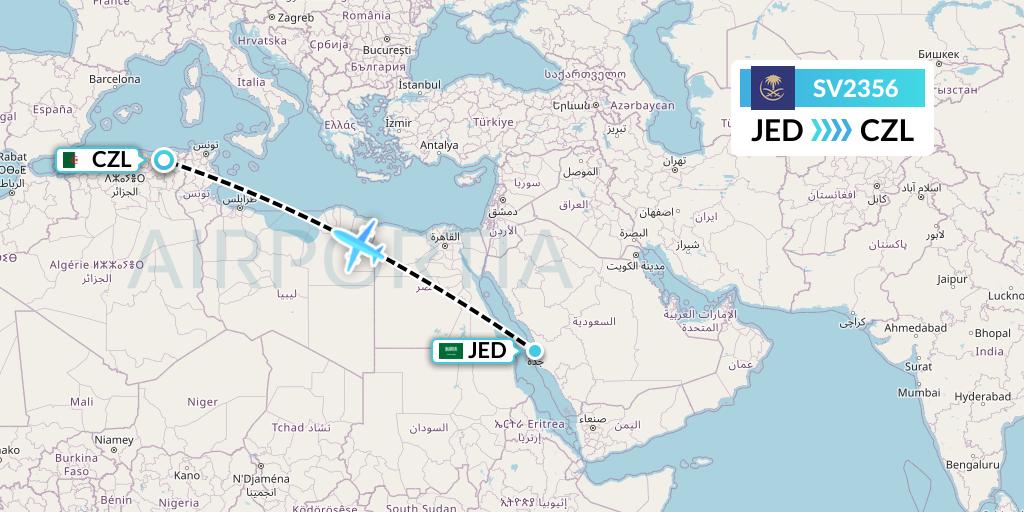 SV2356 Saudi Arabian Airlines Flight Map: Jeddah to Constantine