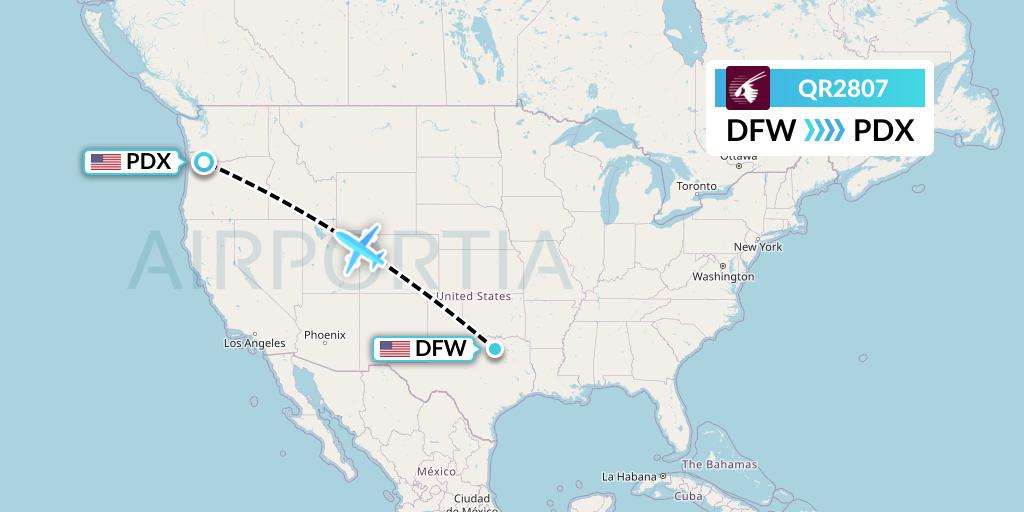 QR2807 Qatar Airways Flight Map: Dallas to Portland