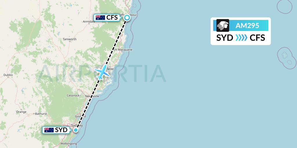 AM295 Aeromexico Flight Map: Sydney to Coffs Harbour
