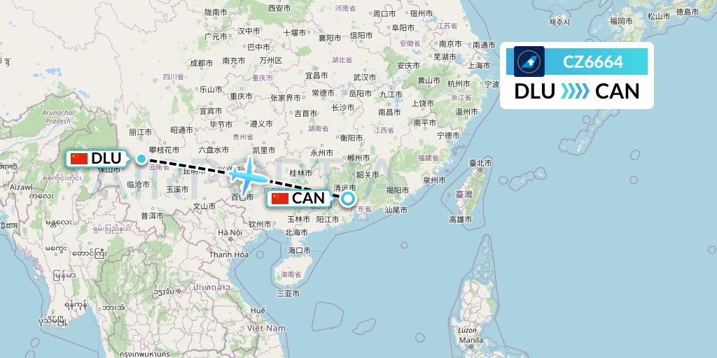 CZ6664 China Southern Airlines Flight Map: Dali to Guangzhou
