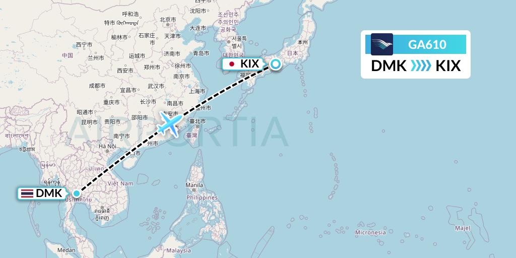 GA610 Garuda Indonesia Flight Map: Bangkok to Osaka