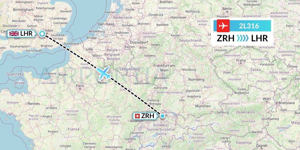 2L316 Helvetic Airways Flight Map: Zurich to London
