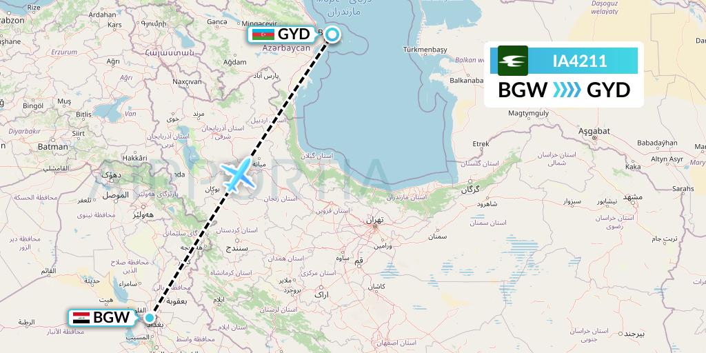 IA4211 Iraqi Airways Flight Map: Baghdad to Baku