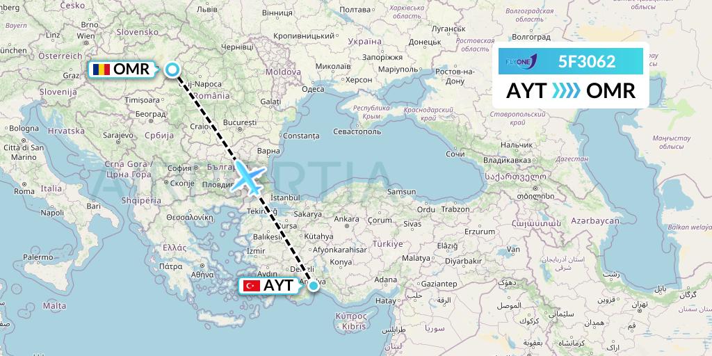 5F3062 Fly One Flight Map: Antalya to Oradea