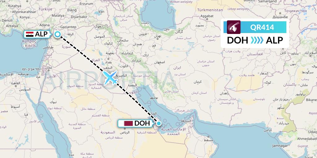 QR414 Qatar Airways Flight Map: Doha to Aleppo