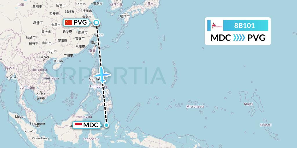 8B101 TransNusa Flight Map: Manado to Shanghai