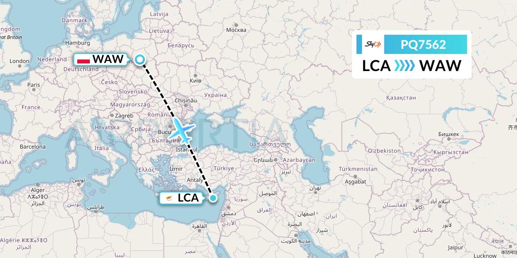 PQ7562 SkyUp Airlines Flight Map: Larnaca to Warsaw