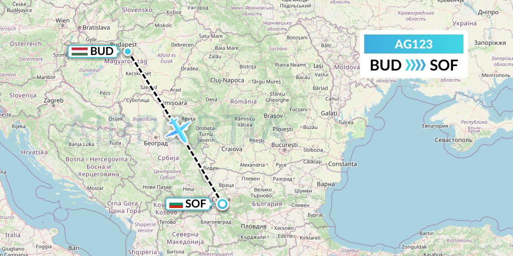AG123 Aruba Airlines Flight Map: Budapest to Sofia