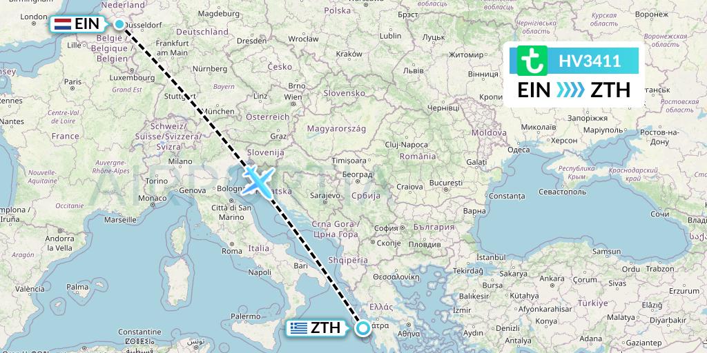 HV3411 Transavia Flight Map: Eindhoven to Zakynthos