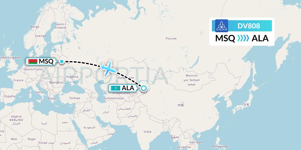 DV808 SCAT Flight Map: Minsk to Almaty