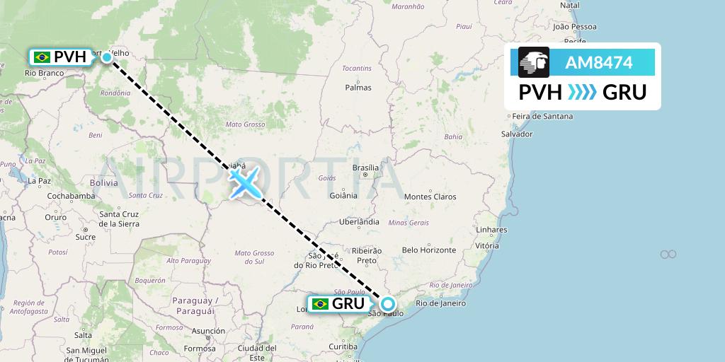 AM8474 Aeromexico Flight Map: Porto Velho to Sao Paulo