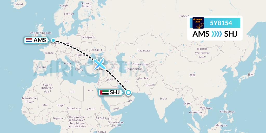 5Y8154 Atlas Air Flight Map: Amsterdam to Sharjah