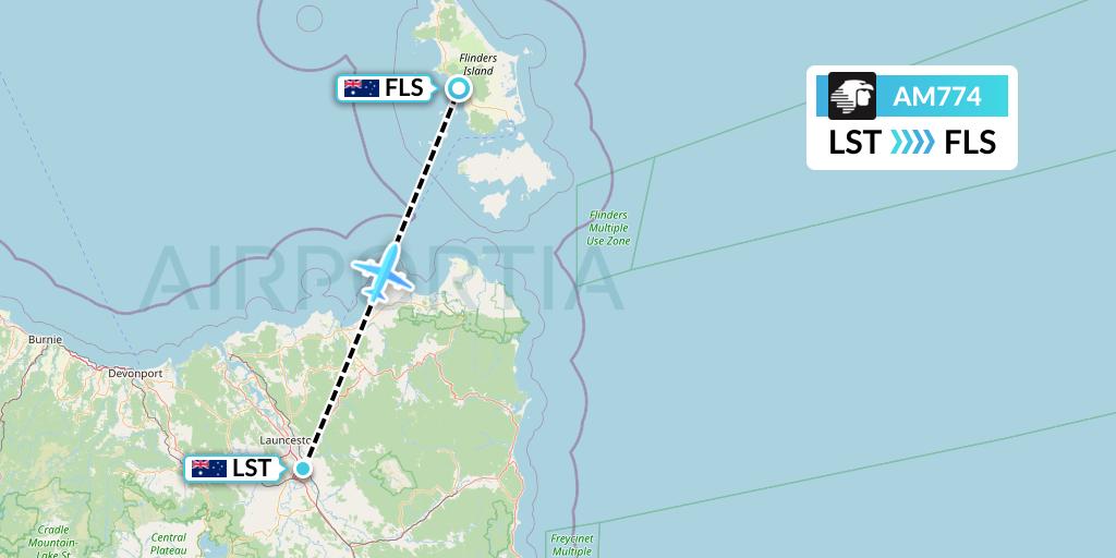 AM774 Aeromexico Flight Map: Launceston to Flinders Island