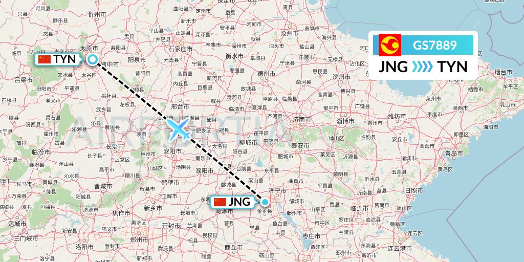 GS7889 Tianjin Airlines Flight Map: Jining to Taiyuan