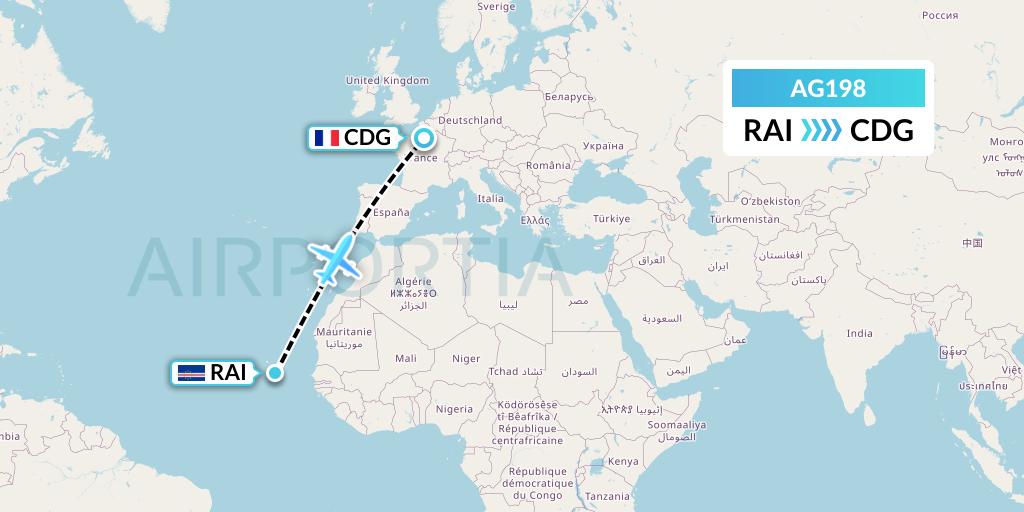 AG198 Aruba Airlines Flight Map: Praia to Paris