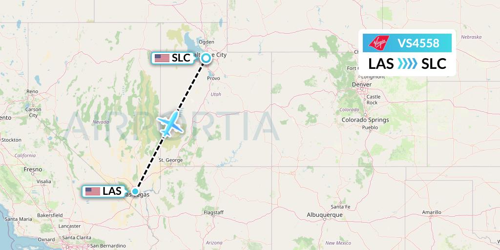 VS4558 Virgin Atlantic Airways Flight Map: Las Vegas to Salt Lake City